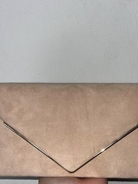 Amazon Taupe Suede Envelope Clutch with Gold Trim